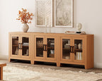 WAMPAT Farmhouse TV Stand for TVs up to 85”, Rustic Wood Entertainment Center with Adjustable Shelf, Glass Doors & Storage, Media Console Cabinet for Living-Room, Bedroom, Mocha