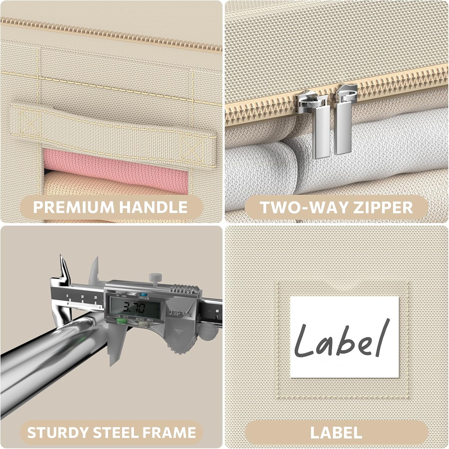 CYhom 3Pack Frame Storage Box - Clothes Storage Bin Bags Oxford Fabric Foldable Stackable Container Organizer Set with Clear Window & Carry Handles (Beige, X-Small-36L)