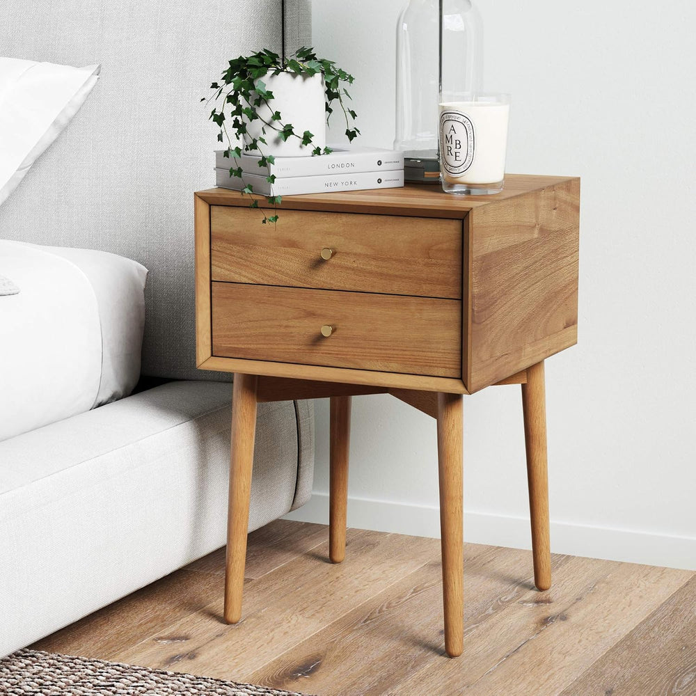 Nathan James 32704 Harper Mid-Century Oak Wood Nightstand with 2-Drawers, Sma...