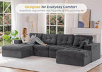 MAXYOYO 132" U Shaped Modular Sectional Sofa with 2 Ottomans, Cloud Boneless Couch with Layered Cushion, Flexible Module Combination Sofa for Living Room, No Assembly Required, Dark Grey