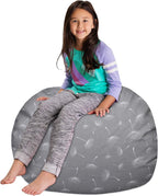 Posh Creations Kids Stuffed Animal Storage Bean Bag Chair Cover - Childrens Toy Organizer, Large-38in, Canvas White Dandelions on Gray