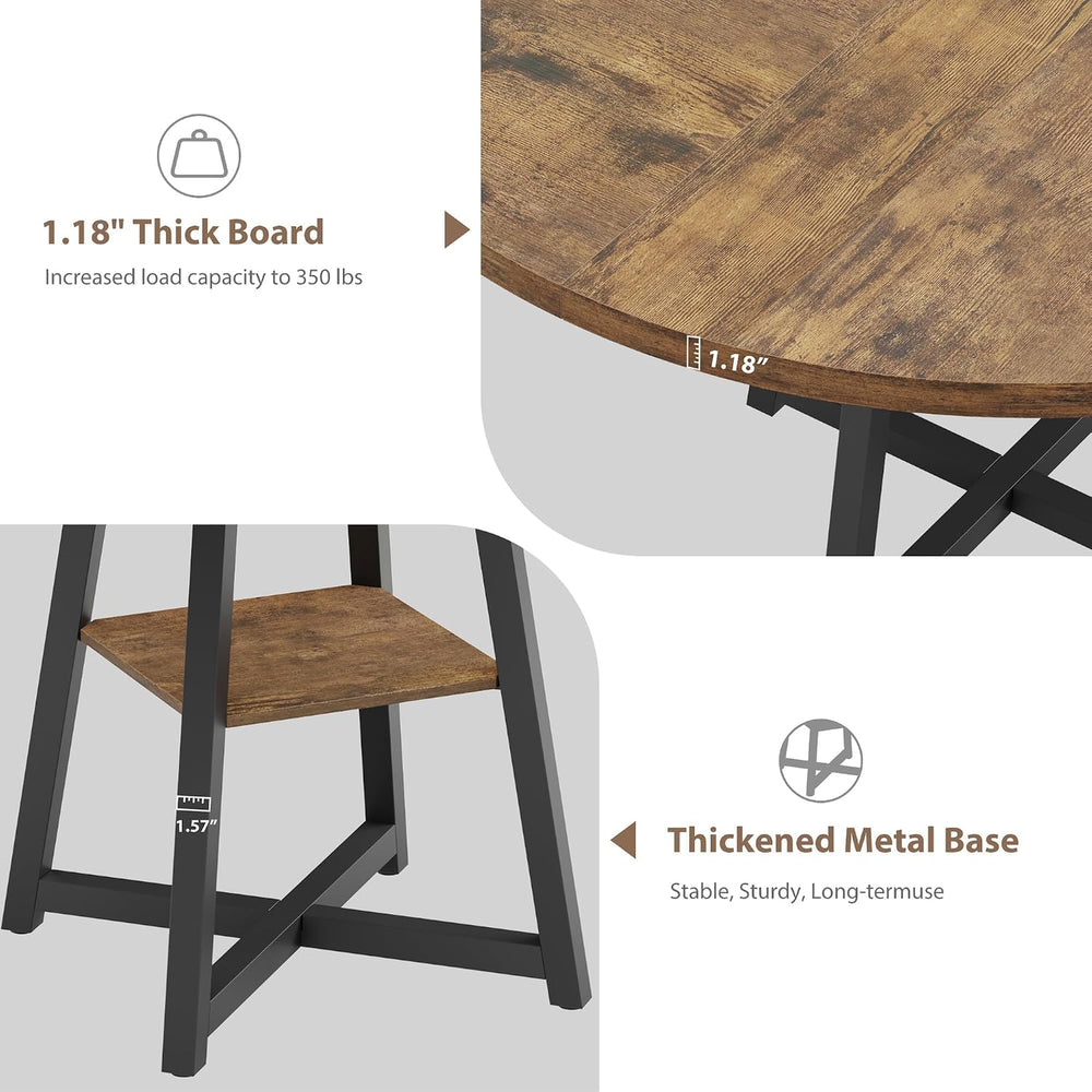 GarveeHome 47" Round Dining Table for 4-6 with Storage Shelf, Industrial...