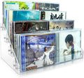 4Tier Clear Acrylic CD Holder - Cascading CD & DVD Storage Rack with Vinyl Record Stand - Holds up to 32 Cases (Large, Clear)