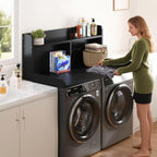 2-Tier Washer Dryer Countertop, 18.5" Raised Height Laundry Countertop with Edge Rails and Non-Slip Pad, 54"W x 27.55"D Washer and Dryer Topper for Laundry Room Storage Organization (Black)
