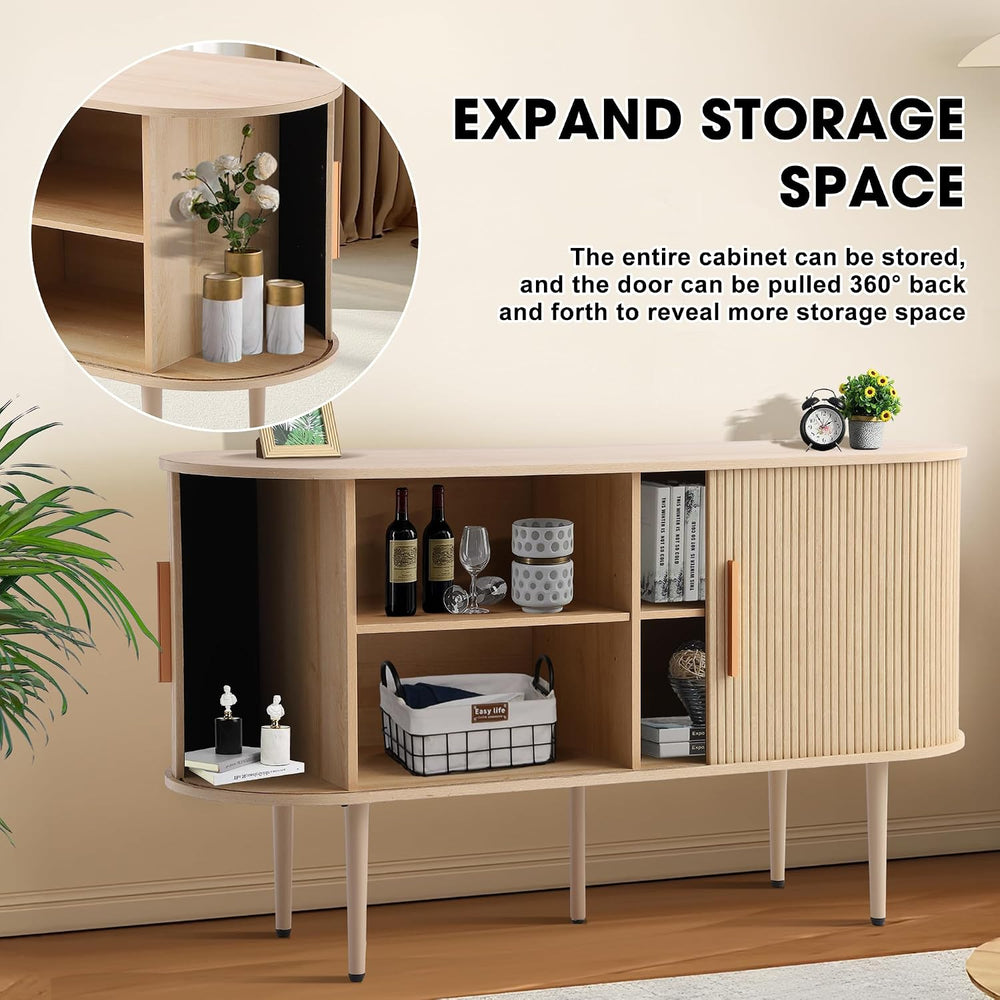 Grepatio 55" Sideboard Buffet Cabinet with Fluted Slide Doors, Tambour S...