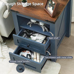 Nightstand with Charging Station, Farmhouse Night Stand with 2 Drawers and Shelf Storage, Blue Wooden Side End Table, Bedside Cabinet for Bedroom, Living Room, Closet,Office