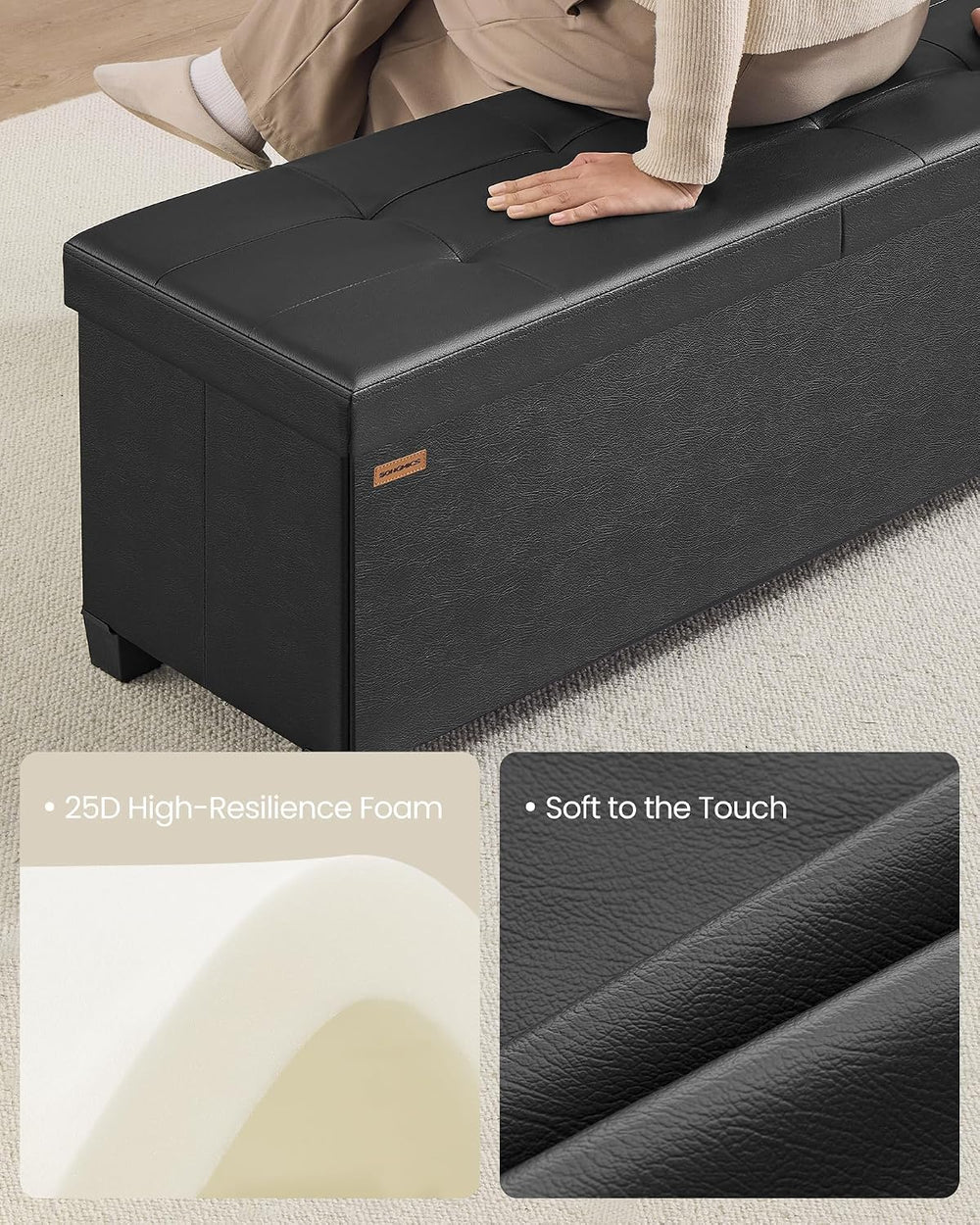 SONGMICS Storage Ottoman Bench with Legs, Flipping Lid, 43.3 Inches | Folding...
