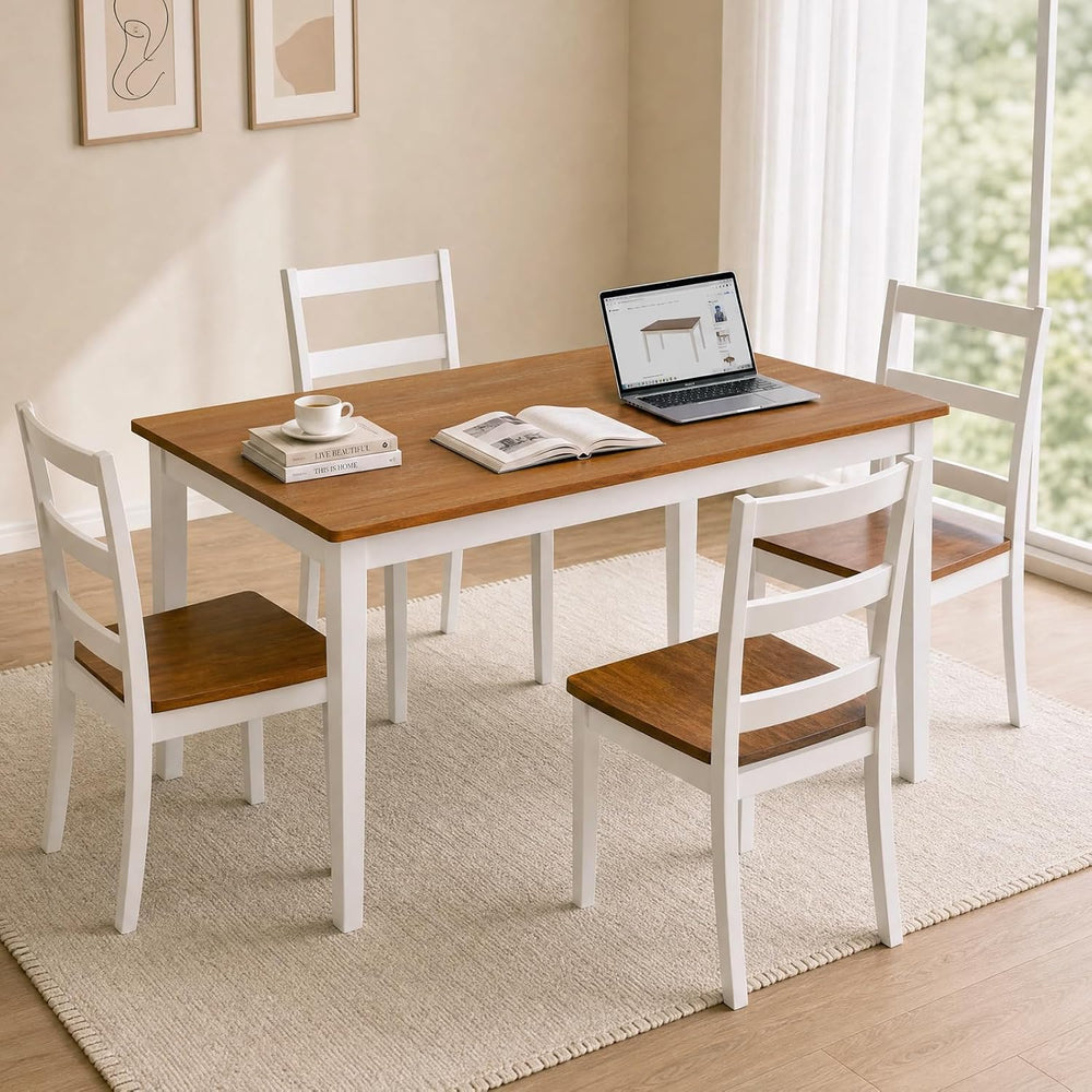 5-Piece Dining Table Set, Kitchen Table Chairs Set of 4, Space-Saving | Farmh...