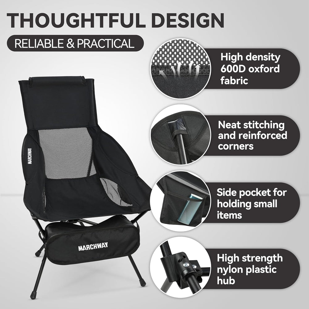 MARCHWAY Lightweight High Back Folding Camping Chair with Head Support