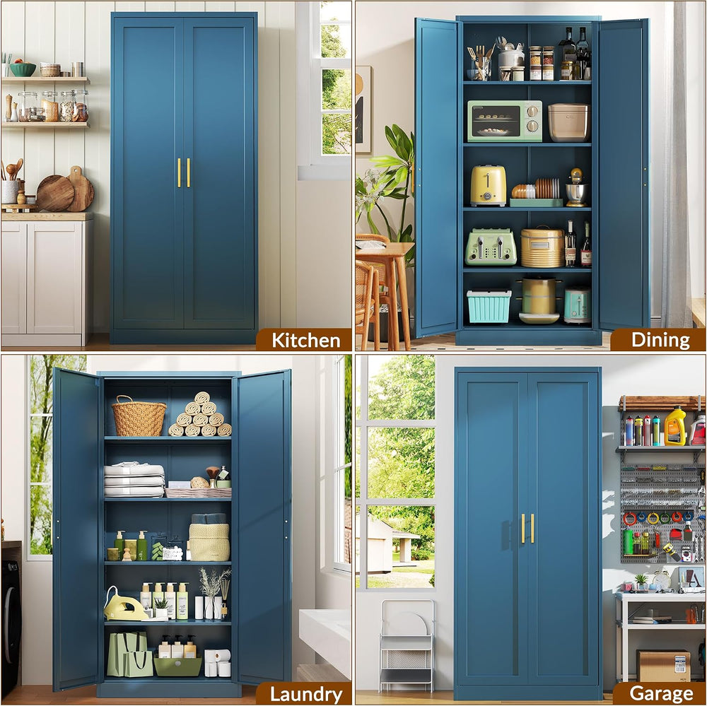 CJF Blue Kitchen Pantry Cabinet,71 Inch Tall Metal Storage Cabinet with 4 Adj...