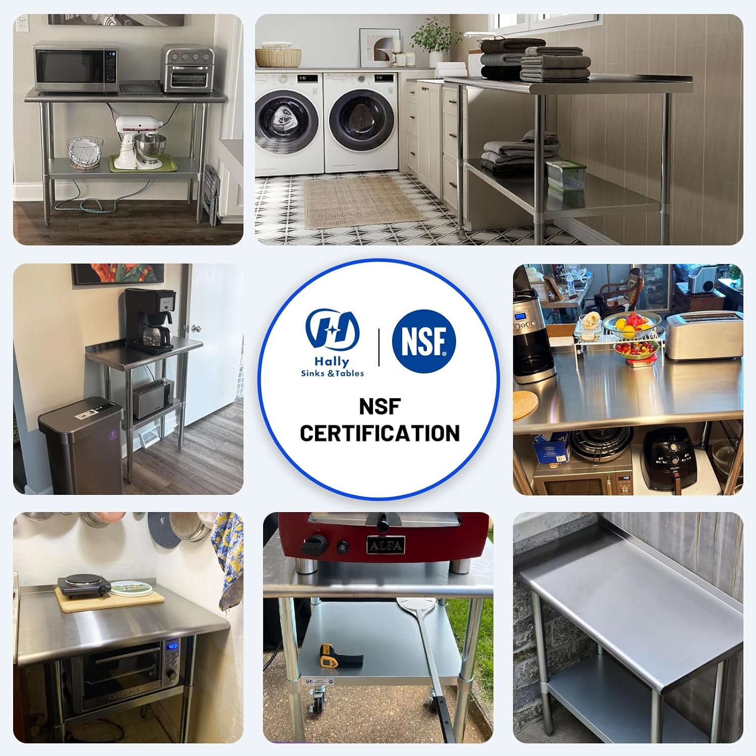 Hally Stainless Steel Table for Prep & Work 18" x 30" with Backsplash NSF | Commercial Metal Heavy Duty Workbench, Adjustment Undershelf, for Kitchen, Restaurant, Home, Hotel, Garage, Pizza Oven