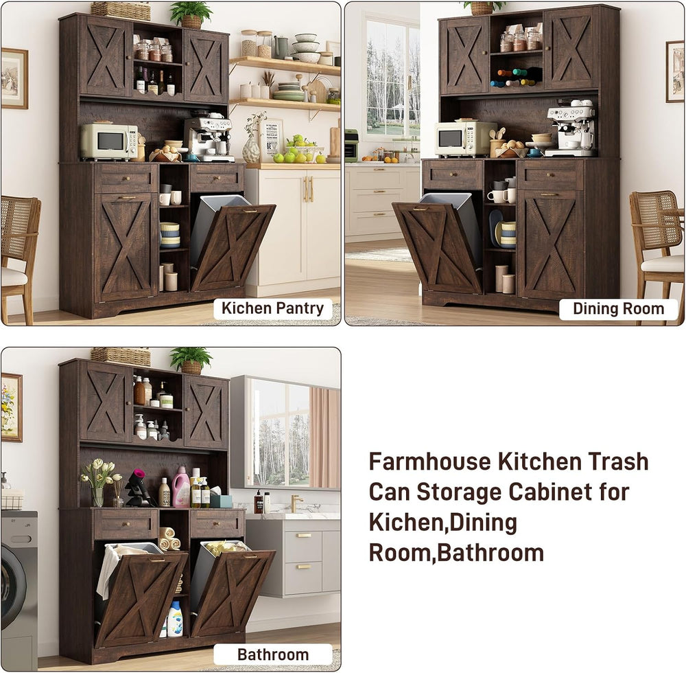 71" Tall 47"Wide Kitchen Pantry Storage Cabinet with Power Outlets,...