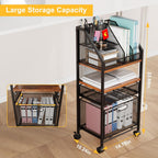 Rolling File Cart with 2 Storage Drawers Multipurpose Book Letter Organizer Carts with Lockable Wheels Wood&Mesh Rolling File Organizer Space-Saving Cart for Office Supplies
