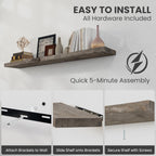 Solid Wood Floating Shelves, 8" Deep Rustic Reclaimed Barnwood Wall Hanging Floating Shelf with Invisible Heavy-Duty Metal Bracket | Wall Mounted | Farmhouse Style | 55 inches,1PC,Grey