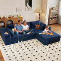 96" Modular Sectional Couch, Boneless L Shaped Cloud Sofa with Chaise Lounge, Corduroy Upholstered Couches Memory Foam Deep Seat, No Assembly Required, Ideal for Living Room(Blue, Right Facing)