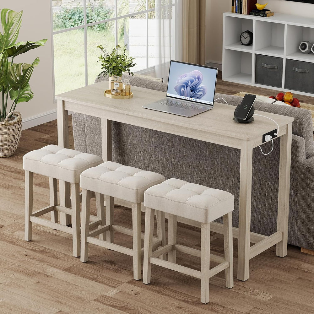 Giantex 4-Pieces Bar Table Set with Charging Station, 59-inches Dinner Tables...