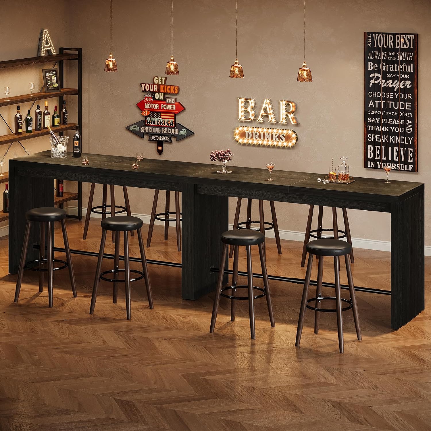 Tribesigns Kitchen Island, 63-Inch Modern Stationary Island Bar Table with Metal Footrest, Rectangular Home Bar Unit for Kitchen, Dining Room, Living Room, Pub, Bistro, Black