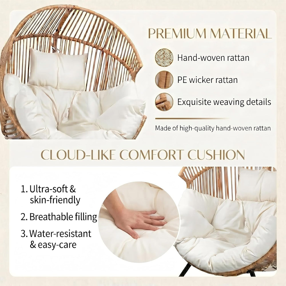 Oversized Outdoor Rocking Chair, Wicker Egg Patio Lounge Chair Basket Seat wi...