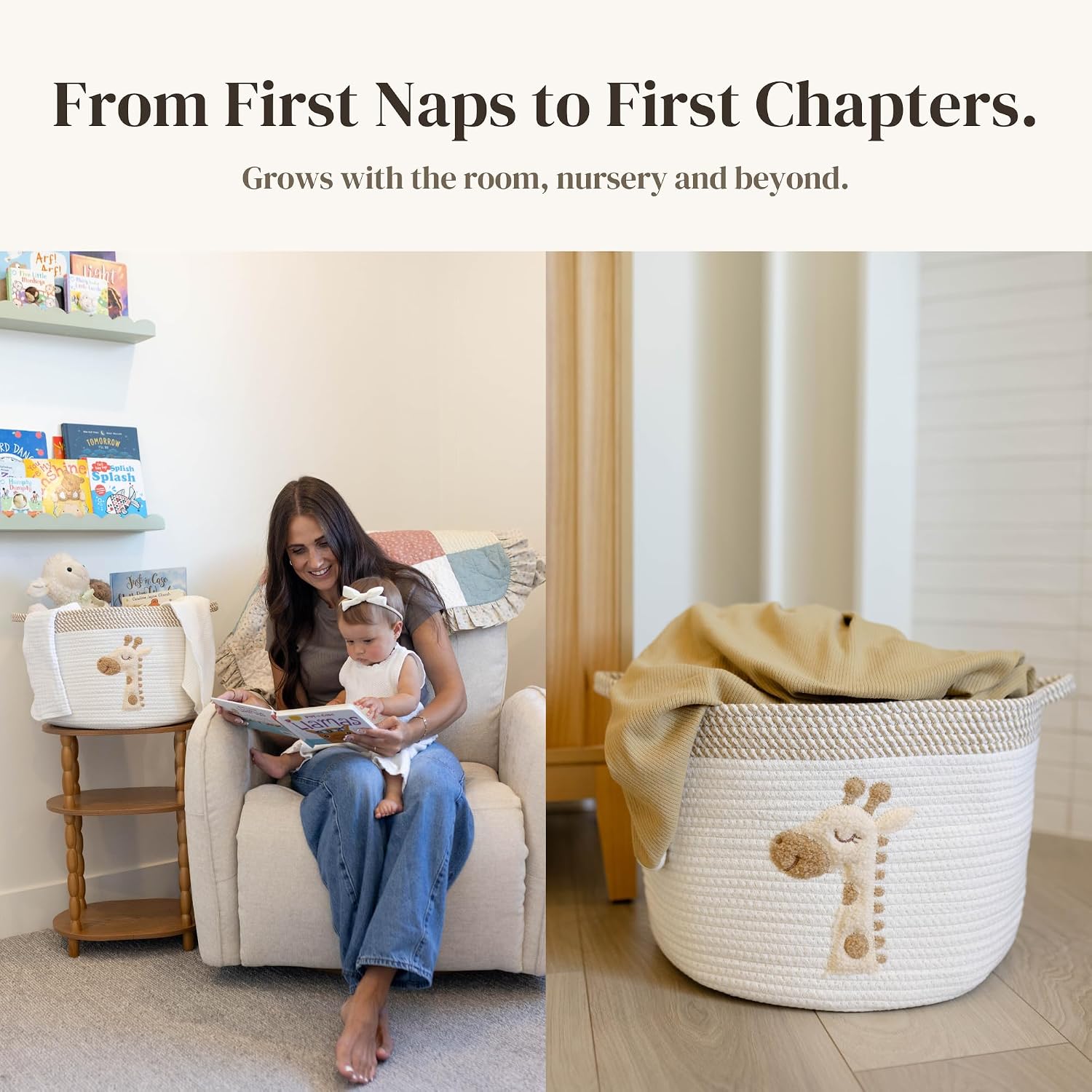 Giraffe Baby Storage Basket, Woven Cotton Rope Nursery Bin, 15x11 in | Stuffed Animal and Blanket Storage, Soft Felt Giraffe Patch, Safari Nursery Decor, Baby Shower, Kids Playroom Organizer