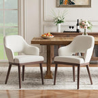 Wooden Dining Chairs Set of 2, Modern Fabric Upholstered Dining Room Chair, Kitchen Side Chairs, Farmhouse Dinner Chair with Open Back for Kitchen, Beige
