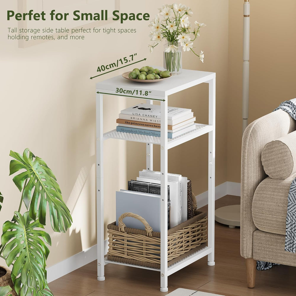 Heybly Small Side Table Set of 2, Tall End Table with Adjustable Shelf, Telep...