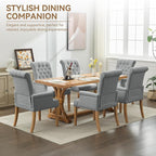 Fabric Dining Chair with Arms, Upholstered Tufted High Back Dining Room Chairs, Accent Armchair with Solid Wood Leg and Nailhead Trim, Kitchen Dining Living Room, Light Grey