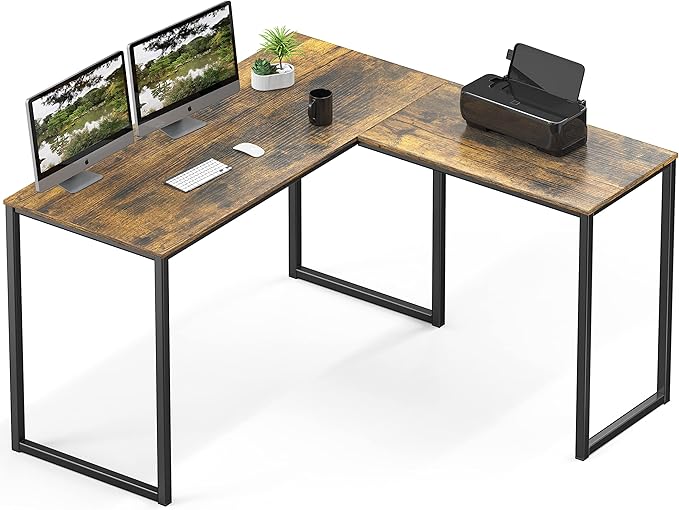 SHW Mission 48 x 48 Inches L-Shape Home Office Computer Desk, Rustic Brown
