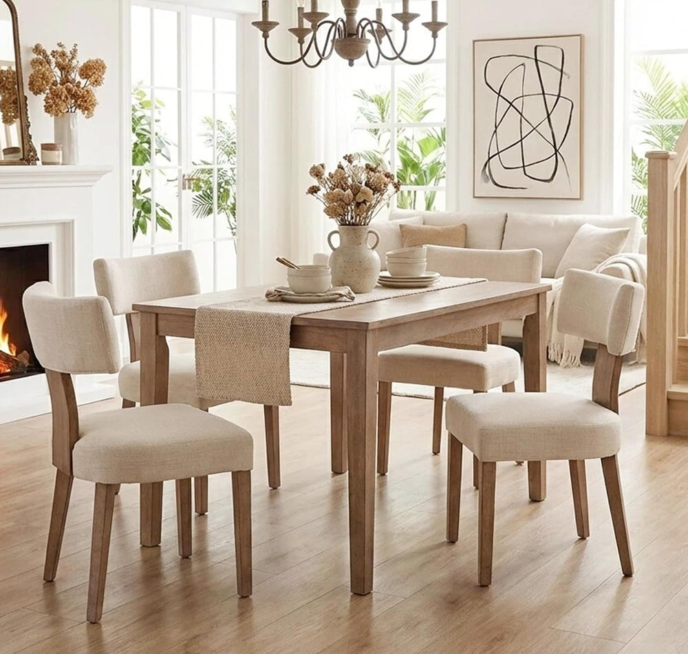 Shunzhi Mid Century Modern Dining Chairs Set of 6, Upholstered Wooden Dining ...
