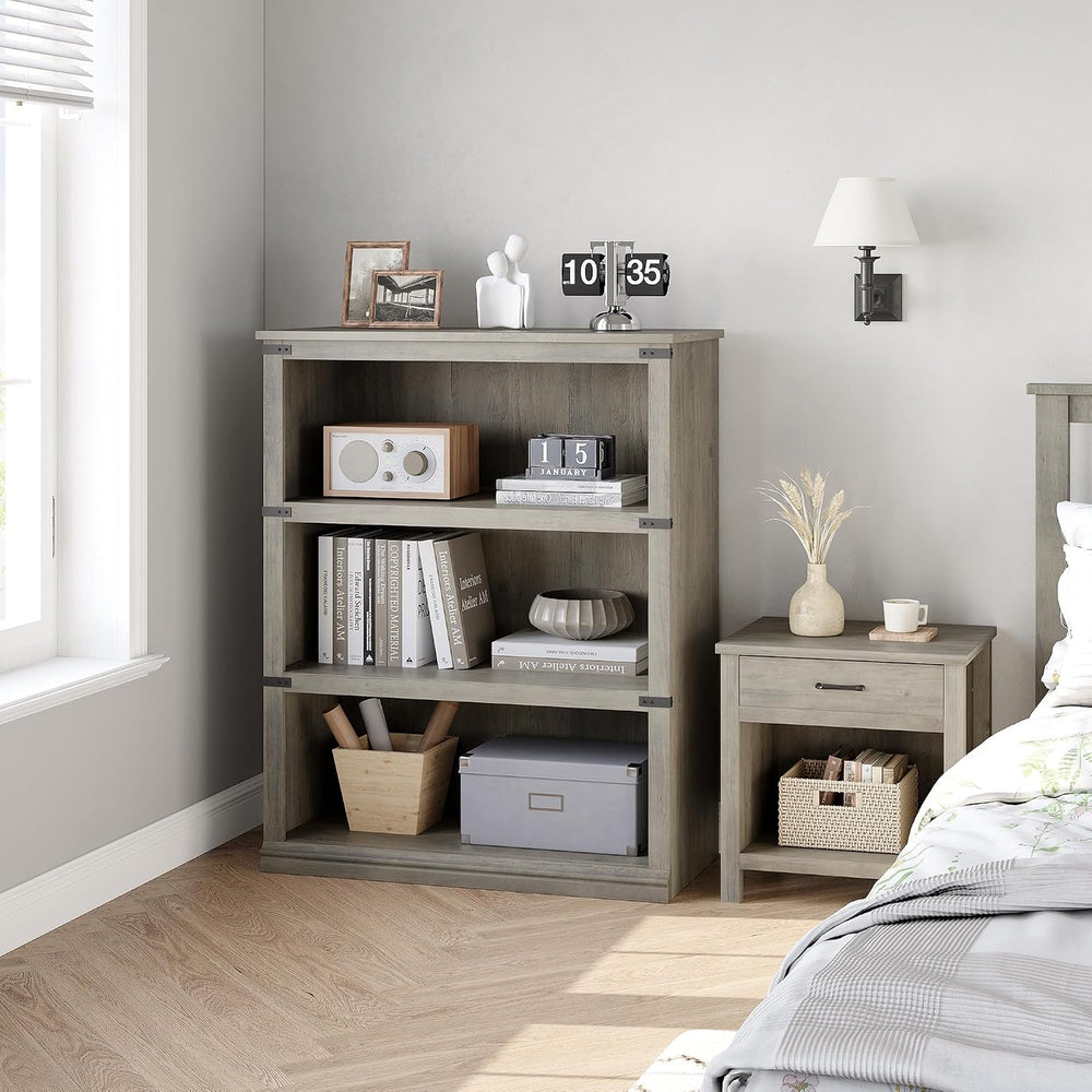 GarveeHome 3 Tier Farmhouse Bookcase, 39.9 in Tall Book Shelf with Storage