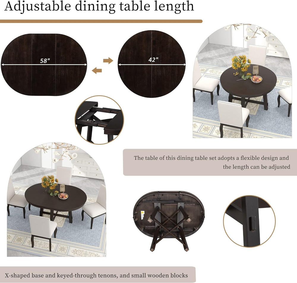 GDFStudio 42"-58" Farmhouse Extendable Dining Table for 4-6, Solid ...