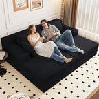 71" Oversized Double Chaise Lounges Indoor, Upholstered Corduroy Oversized Chaise Lounge Chair, Modern Sleeper Loveseat Chair Boneless Cloud Couch for Living Room Bedroom Reading (Black)