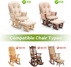 Glider Rocker Replacement Cushion Set, Rocking Chair Cushions with Back Support, Soft Vinyl Fabric, Non-Slip, Armrest Storage Pockets, Seat & Back Pads for Nursery Living Room