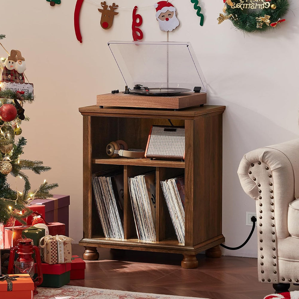 Joaxswe Record Player Stand with Charging Station Up to 200 Albums, 24" ...