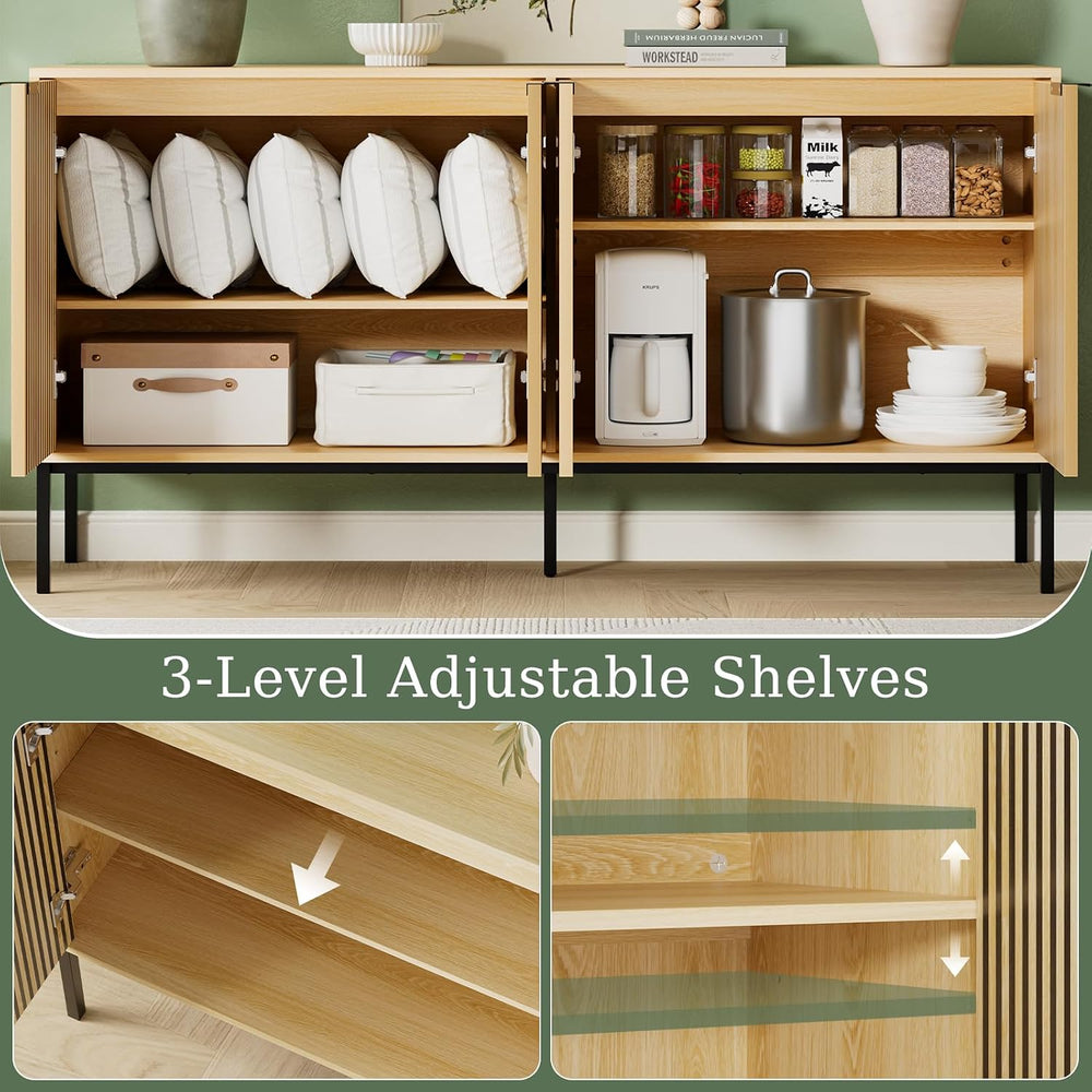 Sideboard Buffet Cabinet with 4 Doors, 63" Kitchen Accent Storage Cabine...