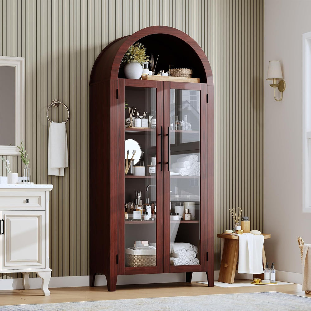 IDEALHOUSE Arched Kitchen Pantry Storage Cabinet - Farmhouse 5-Tier Display S...