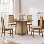 SICOTAS Wood Dining Chairs Set of 4 - Rattan Dining Room Chairs with Solid Wood Leg, Farmhouse Upholstered Kitchen Chairs High Back, Modern Armless Dining Chair for Dining Room, Kitchen, Oak, 4PCS