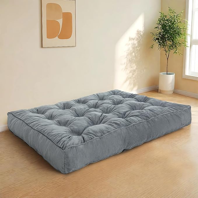MAXYOYO 8" Futon Mattress Queen Size, Extra Thick Futons Sofa Couch Bed, Velvet Floor Mattress, Shredded Foam Filling (Frame Not Included),Dark Grey