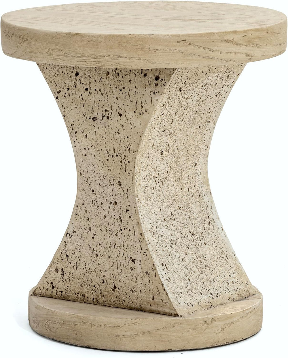FESTIVITY 17.91" Round MGO Side/End Table with Natural Stone & Wood-...