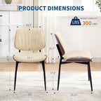 Garvee Dining Chairs Set of 6, Mid-Century Modern Upholstered Retro PU Leather Kitchen Chairs with Walnut Bentwood Back and Metal Legs Adjustable Feet for Kitchen Dining Room, Beige Shell Strips