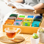 Tea Bag Organizer - Bamboo Tea Storage Organizer With 12 Compartments, 1 Layer Tea Organizer for Tea Bags Natural Bamboo for Countertop Office Kitchen Cabinet Pantry