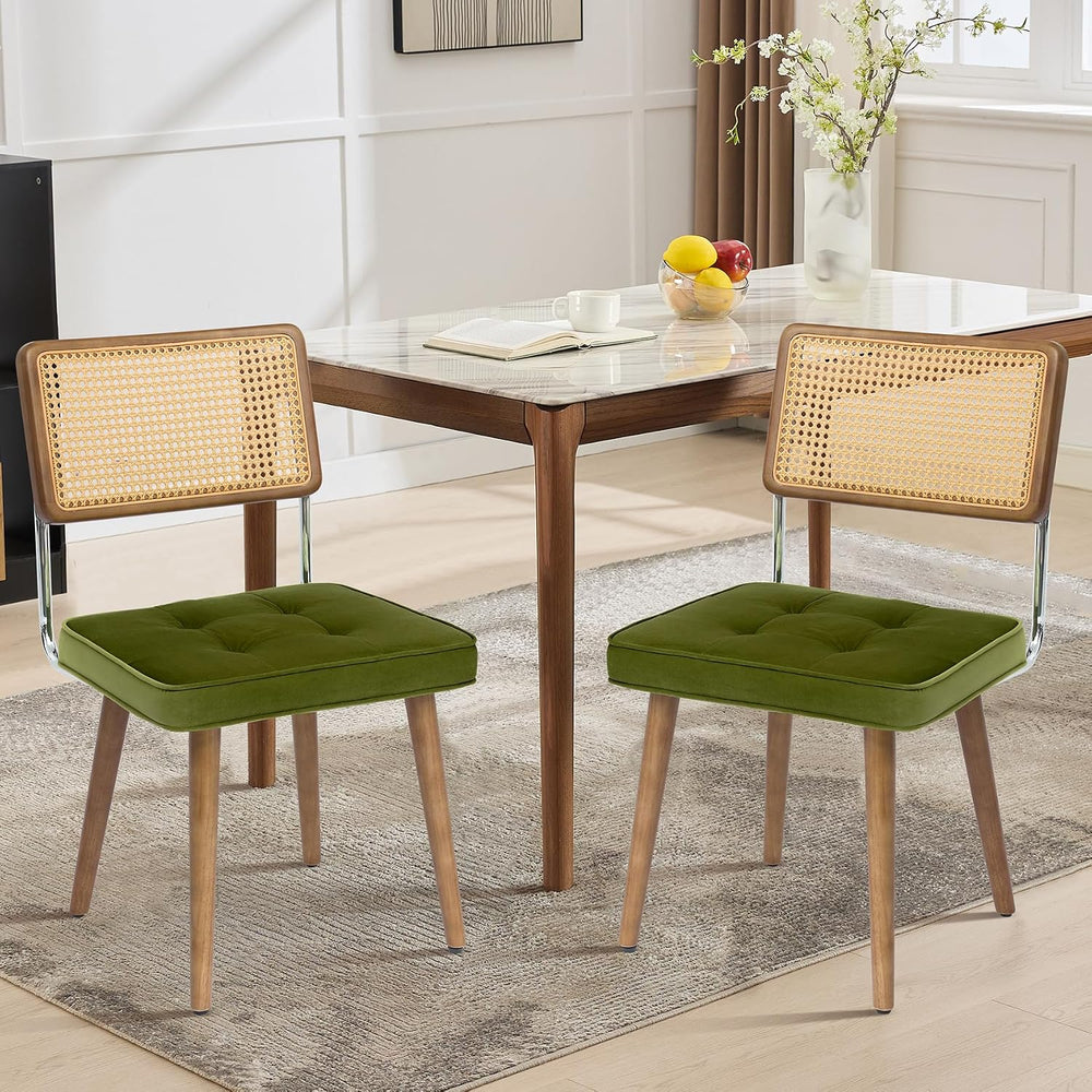 GarveeHome Natural Rattan Dining Chairs Set of 6, Velvet Upholstered Kitchen ...
