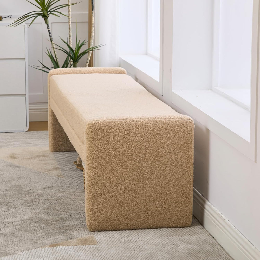 Shoe Bench for Entryway, 66.9''W Modern Boucle King Size End of Bed B...