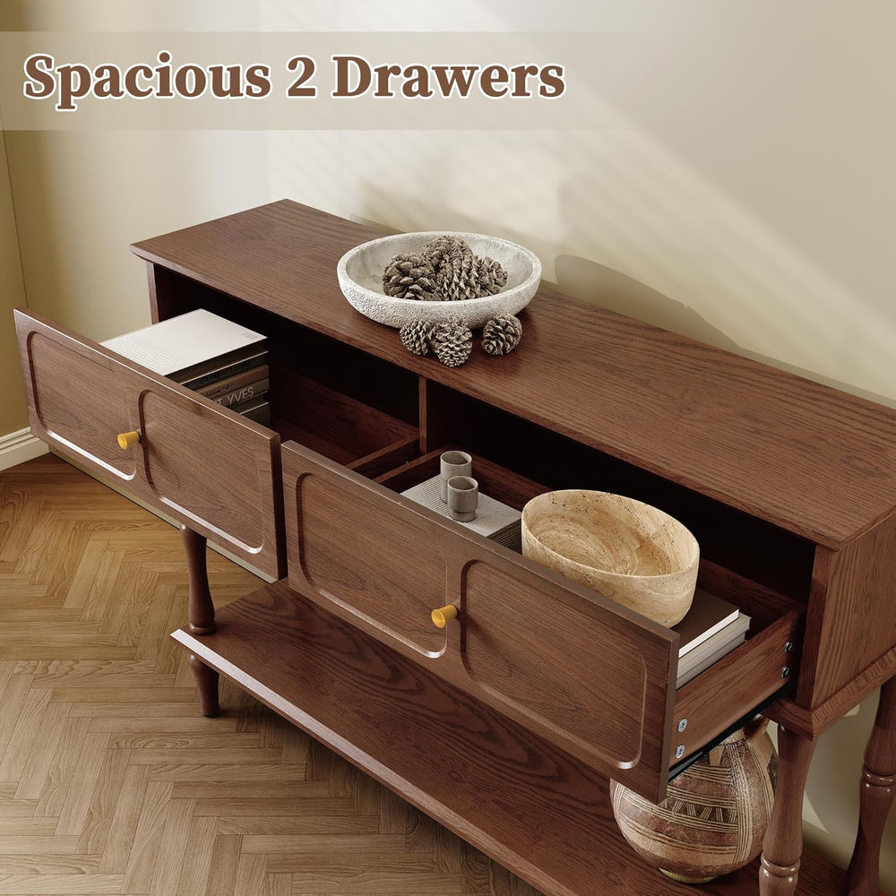 ARTPOWER 47" Mid-Century Console Table, 2 Drawers and Open Shelf, Brown ...