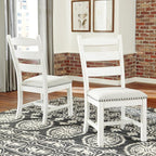 Signature Design by Ashley Valebeck Farmhouse Cushioned Dining Chair, 2 Count, Nailhead Trim, Fabric Upholstery, Solid Wood, 39" Seat Height, Whitewash