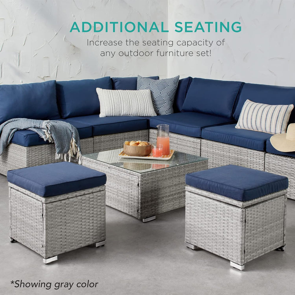 Best Choice Products Set of 2 Wicker Ottomans, Multipurpose Outdoor Furniture...