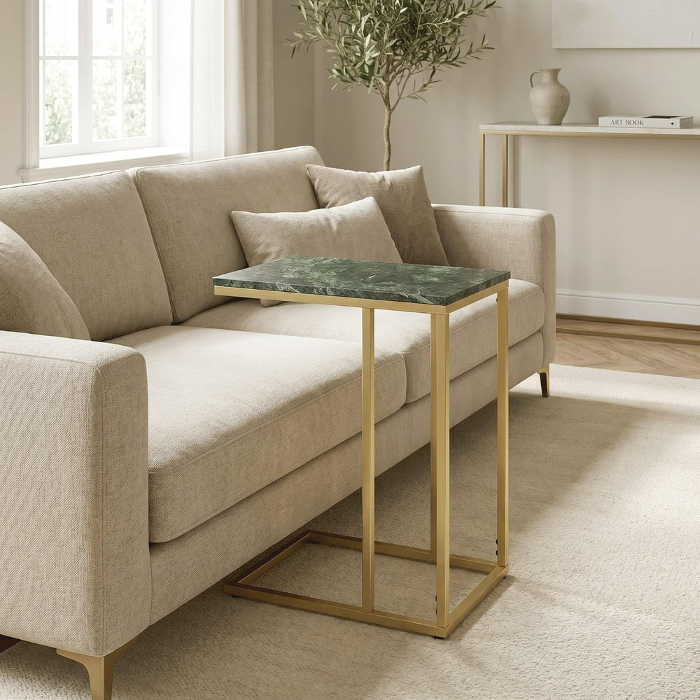 C Shape Table for Sofa with Green Marble Top | Decorative Side Table | End Ta...