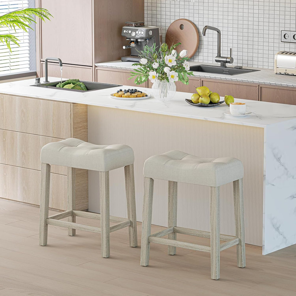 GIANTEX 24" Saddle Bar Stools Set of 4, Farmhouse Button Tufted Barstools