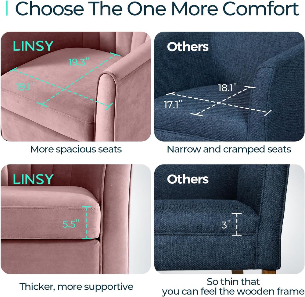 LINSY Swivel Accent Chair Ottoman Set: Velvet Small Barrel Chair with Foot Re...
