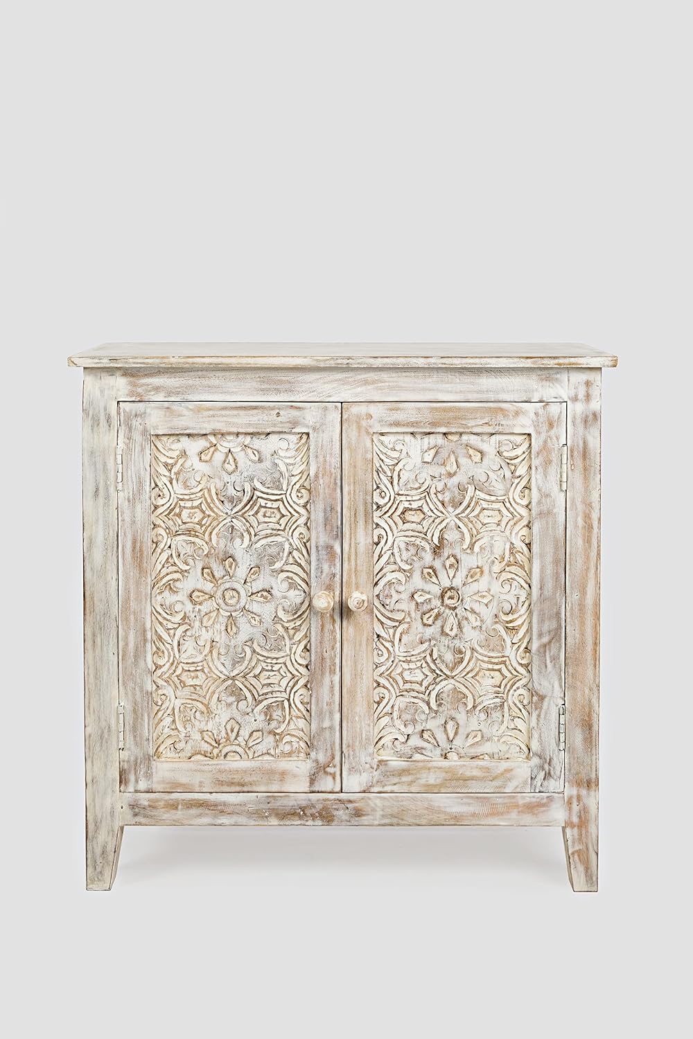 Jofran Global Archive Hand Carved Accent Chest Cabinet, 32', Weathered White