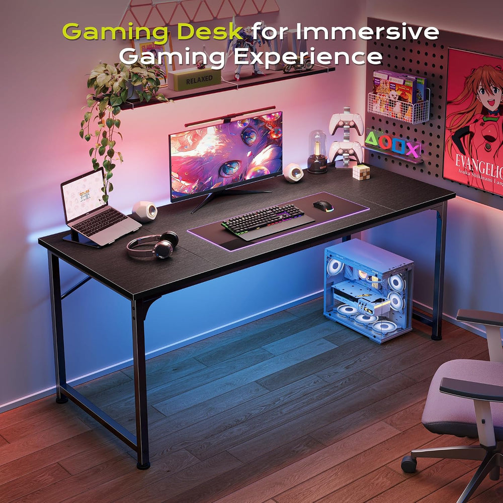 PRAISUN 55 Inch Computer Desk, Office Desk, Spacious Desktop, Black